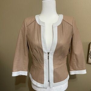WHBM Women's Tan and White Leather Jacket